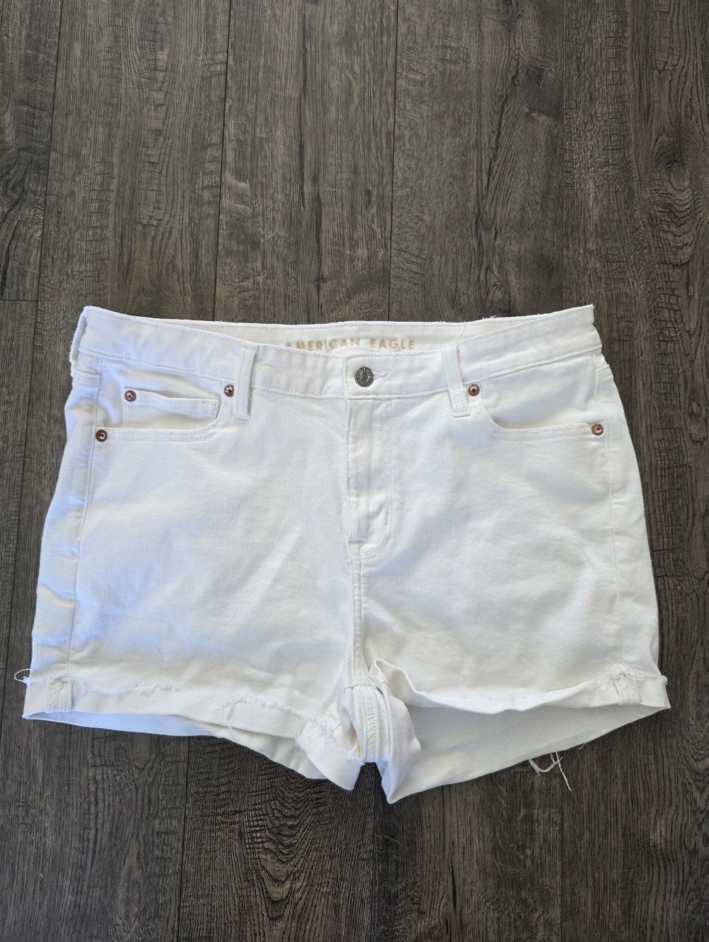 American Eagle Outfitters High Rise White Denim Cuffed Women's Shorts